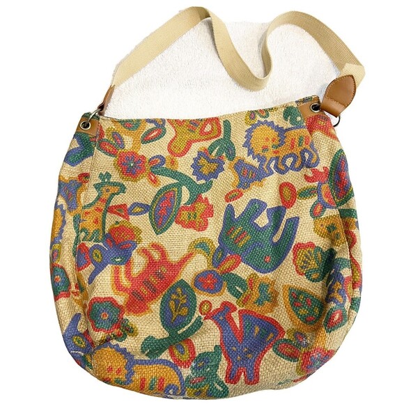 Vintage Burlap Ethnic Animal Crossbody Tote Bag Women’s Colorful Zipped - Picture 1 of 16
